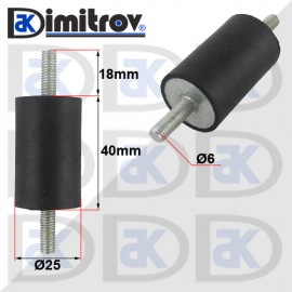 Антивибрационен тампон М 6 x Ø 25 x 40 mm